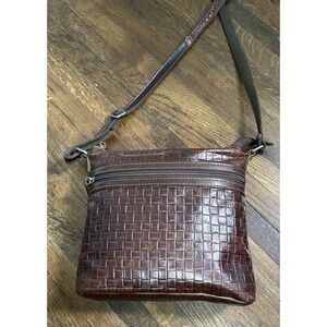 Jack Georges American Brand Genuine Leather Brown Braided Cross Body Purse Bag